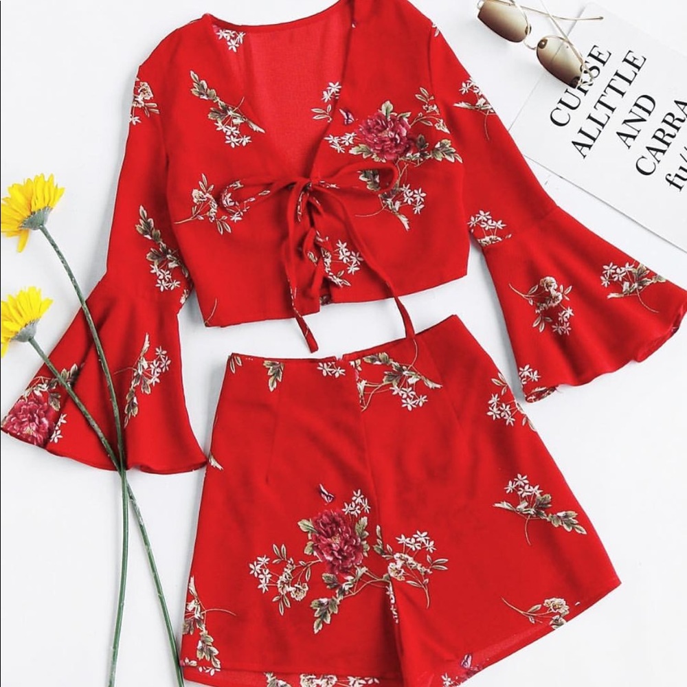 Floral Two Piece Shorts and Top Set